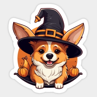 Corgi Witch Halloween Hat Pumpkin Costume Sticker